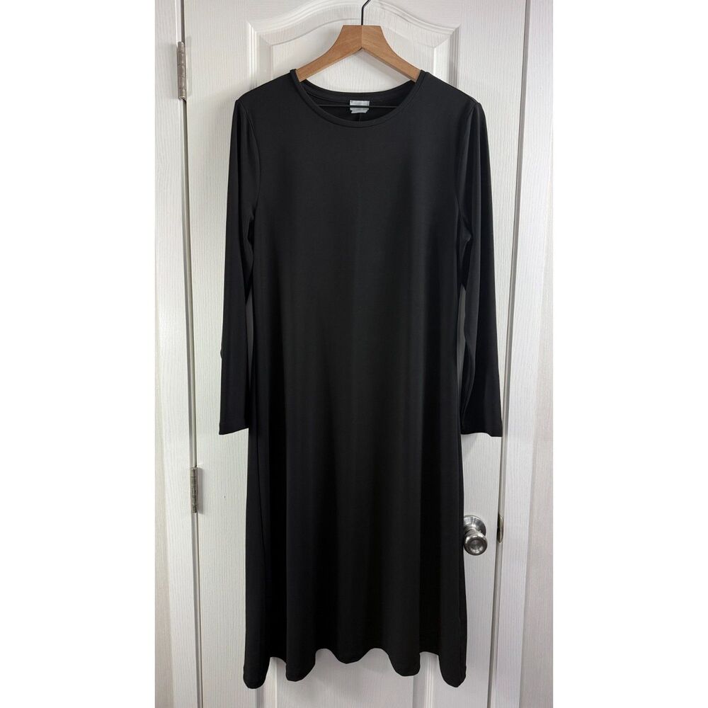 Chico's Long Sleeve Black Midi Dress Polyester Spandex Women's L 12 / 14 (2)